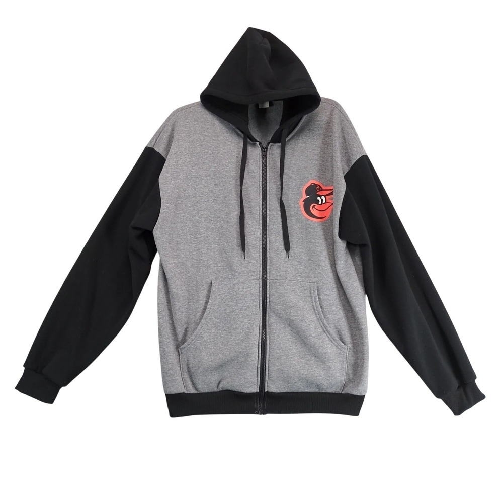 Baltimore Orioles Hoodie Mens L Gray Full Zip MLB Baseball Fan Colorblock Fleece